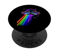Alien Spaceship Rainbow (Arc-en-Ciel) PopSockets PopGrip Adhésif