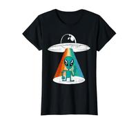 Alien UFO Abduction Extraterrestre Greenman Psuedoscience T-Shirt Graphique avec Valeur, Femme, Noir, XS
