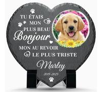Alienc Plaque Funéraire Chien Chat Personnalisée - Ardoise Pierre Tombe | Plaque commémorative avec photo, nom et date pour jardin. Cadeau souvenir hommage après la perte d'un chien ou chat.