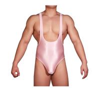 Alienjoy Body sexy en maille pour homme - Lingerie brillante - Maillot de corps fin très élastique - Avec poche bulge - Une pièce - Clubwear G-String Sheer, Rose Style A, Einheitsgröße für alle