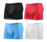 Alienjoy Boxer fin en soie glacée pour homme - Sous-vêtements sexy sans coutures - Doux pour la peau - Taille basse, B1 - noir/blanc/rouge/bleu (lot de 4), 3XL