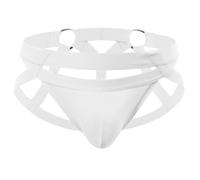 Alienjoy Jockstrap pour Homme, Tanga avec Anneaux, Strings, Sous-Vêtements Sexy pour Homme, Tanga de Sport, Sous-Vêtements Creux, Tanga, Slip, Blanc., XXL