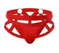 Alienjoy Jockstrap String pour homme avec anneaux Sous-vêtements sexy Tanga Sous-vêtements de sport Creux Thong, rouge, M