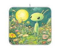 Aliens Exploring The Earth's Backyard Tapis à vaisselle Accessoires de comptoir de cuisine Égouttoir à vaisselle Mat Tapis de séchage de cuisine 40,6 x 45,7 cm