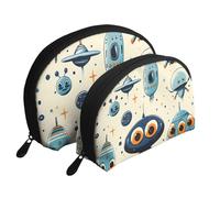 Aliens of All Kinds Lot de 2 trousses de maquillage imprimées Portable Shell Trousse de toilette de voyage, blanc, Taille unique