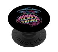 Aliens Took My Brain UFO Abduction Arc-en-Ciel PopSockets PopGrip Adhésif