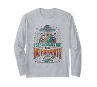 Aliens UFO Extraterrestre Space Soucoupe Volante No Humanity Manche Longue