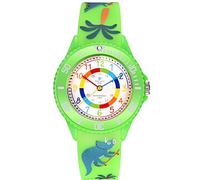 Alienwork Kids Dino T-Rex Montre Pédagogique Apprendre l'Heure Enfants Garçon Fille Vert Bracelet en Silicone Multicolore Enfants Résistant à l'eau 5 ATM Temps d'apprentissage