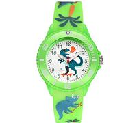 Alienwork Kids Dino T-Rex Montre Pédagogique Apprendre l'Heure Enfants Garçon Fille Vert Bracelet en Silicone Enfants Résistant à l'eau 5 ATM Temps d'apprentissage