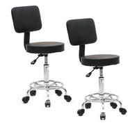 Alightup 2 pièces Tabouret de Bureau avec Dossier, Tabouret à roulettes Rotation à 360°Hauteur Réglable 49-53,5 cm, pour Salon de Massage, Bureau, Clinique (Carrée Noir)