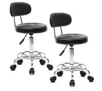 Alightup 2 pièces Tabouret de Bureau avec Dossier, Tabouret à roulettes Rotation à 360°Hauteur Réglable 47-61,5 cm, pour Salon de Massage, Bureau, Clinique (Elliptique Noir)