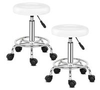 Alightup 2 pièces Tabouret de Bureau Tabouret à roulettes Professionnel Rotation à 360° Chaise a Roulette Salon de Massage Cuisine Bureau Hauteur Réglable Blanc3