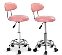 Alightup 2 pièces Tabouret de Bureau Tabouret roulettes avec Dossier, Tabouret à roulettes Rotation à 360° (Rose)
