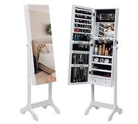 Alightup Armoire à Bijoux, Armoire avec Miroir sur Pied, Armoire de Rangement sur Pieds avec Tiroirs, Miroir Pleine Longueur, Organiseur à Bijoux Verrouillable, Blanc