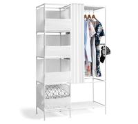 Alightup Armoire de Rangement avec Rideau, Dressing, Armoire Métallique, avec Barres de Suspension, Porte-vêtements, pour Vestiaire, Chambre, 105 x 45 x 170 cm (Blanc, 105 x 45 x 170cm)