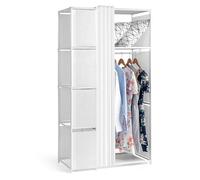 Alightup Armoire de Rangement, Penderie avec Rideau, Dressing, Armoire Métallique, avec Barres de Suspension, Porte-vêtements, pour Vestiaire, Chambre, 88 x 44 x 162 cm (Blanc, 88 x 44 x 162 cm)