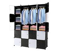 Alightup Armoire Penderie Modulable Portable Grande Capacité Storage avec Portes Étagère de Etagères Empilables Plastique Rangement Chambre Adultes pour Chaussures Vêtements Jouets Noir 20 Cubes