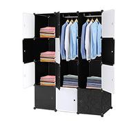 Alightup Armoire Penderie Modulable Portable Grande Capacité Storage avec Portes Étagère de Etagères Empilables Plastique Rangement Chambre Adultes pour Chaussures Vêtements Jouets Noir 12 Cubes
