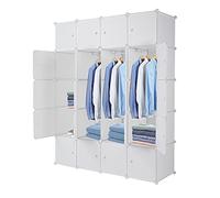 Alightup Armoire Penderie Modulable Portable Grande Capacité Storage avec Portes Étagère de Etagères Empilables Plastique Rangement Chambre pour Chaussures Vêtements Blanc (20 Cubes)