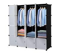 Alightup Armoire Penderie Modulable Portable Grande Capacité Storage avec Portes Étagère de Etagères Empilables Plastique Rangement Chambre Adultes pour Chaussures Vêtements (16 Cubes-Porte Blanche)