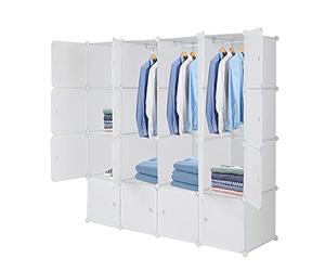 Alightup Armoire Penderie Modulable Portable Grande Capacité Storage avec Portes Étagère de Etagères Empilables Plastique Rangement Chambre pour Chaussures Vêtements Blanc (16 Cubes)