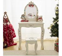 ALIGHTUP - Ensemble coiffeuse pour enfants, motif licorne mignon, avec miroir, tiroir et tabouret - blanc