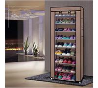 Alightup Meuble Chaussure Entree Rangement Chaussure Placard Armoire Chaussure Toile Pliable Transportable 10 Couches Porte Chaussures avec Housse 30 Paires avec Zip Couleur Marron 58 x 29 x 160 cm
