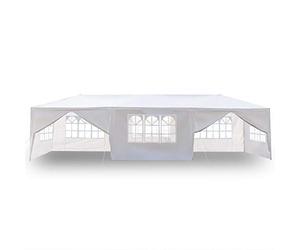 Alightup Tonnelle de Jardin Tonnelle Pliante Imperméable Tente de Reception 3X9m avec 8 Parois aux UV Pavillon Blanc Bâche PE Epaisse de env pour Fête Marriage Les Activités Commerciales