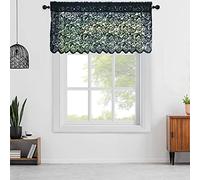 Aligogo 1 cantonnière transparente en dentelle noire florale à bord festonné, style bohème, gothique, Halloween, victorien, pour fenêtre, décoration de salle de bain, cuisine, 132,1 x 45,7 cm