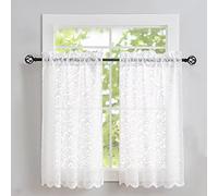 ALIGOGO Lot de 2 Rideaux Courts de Cuisine en Dentelle, Style rétro, pour Petite fenêtre de Salle de Bain, au-Dessus de l’évier, décoration pour Armoire, buanderie, 66 x 91,4 cm (l x L), Blanc