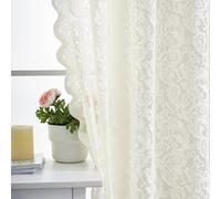 Aligogo Lot de 2 Rideaux de Cuisine rustiques en Dentelle Florale brodée avec Bord festonné et Passe-Tringle, Style Rustique, pour Petite fenêtre, café, intimité, 132,1 x 114,3 cm (l x L), Ivoire