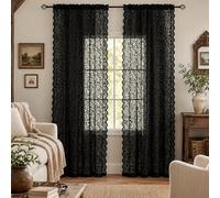 ALIGOGO Lot de 2 rideaux en dentelle noire de 228,6 cm de long - Rideaux transparents de style maison ancienne des années 70 pour salle à manger, bureau à domicile, rideaux victoriens gothiques avec