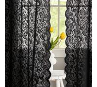 Aligogo Lot de 2 Rideaux Transparents en Dentelle, Style Gothique, Victorien et rétro, avec Motifs Fleurs et Cachemire pour Salon, décoration d’Halloween, 132,1 x 243,8 cm (l x L), Noir