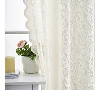 Aligogo Rideaux courts transparents en dentelle florale brodée avec passe-tringle et bord festonné, style vintage, rustique, pour fenêtre, chambre, intimité, 132,1 x 160 cm (l x L), ivoire