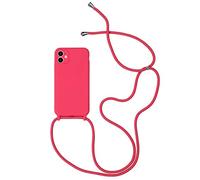 Alihtte Coque pour iPhone 12 Mini avec Cordon de Collier,Coque Mince Antichoc Silicone TPU Bumper Etui Housse avec Cordon Réglable Téléphone Lanyard Case Cover pour iPhone 12 Mini, Camellia Red