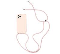 Alihtte Coque pour iPhone 14 avec Cordon de Collier, Souple Silicone TPU Bumper Etui Housse avec Cordon Réglable Lanyard Case pour iPhone 14 Mince Collier Cover-Sable Rose