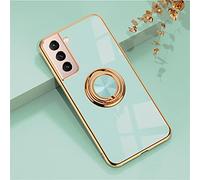 Alihtte Coque pour Samsung Galaxy S21, Coque magnétique avec 360 ° Ring Stand Mince Coque Antichoc Silicone avec Plaque métallique, Aimant Support de Voiture Housse Bumper, Cyan