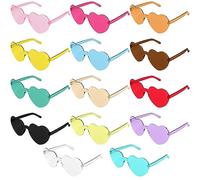 Alikiai Lot de 16 paires de lunettes de soleil sans monture en forme de cœur - Transparentes - Couleur bonbon - Pour enterrement de vie de jeune fille - Accessoires de photomaton