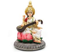 alikiki Idole de la déesse hindoue Saraswati - Statue de 13 cm H pour la Culture spirituelle Indienne - Sculpture de Diwali - Murti pour Pooja - Article de décoration pour Diwali - Cadeau - Figurine