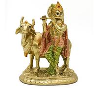 alikiki Statue du Dieu Hindou Krishna - 13 cm H bébé Krishna Idol avec Vache Nandi Statue Indien Diwali Mandir Murti Pooja Article Maison Bureau Autel Sanctuaire Puja Décor
