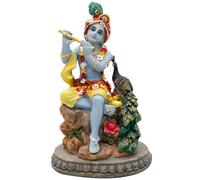 alikiki Statue du dieu hindou Krishna - 14 cm H Inde Lord Krishna Idol Jouez à la flûte avec paon Murti Article Maison Bureau Temple Mandir Sanctuaire Autel Pooja Décor Diwali Puja Décor Cadeaux pour