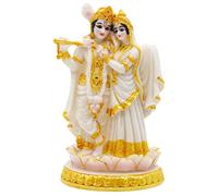 alikiki Statue hindoue Radha Krishna Idols - 14 cm de H - Aspect marbre - Sculpture de dieu indien Krishna Radha pour Diwali Puja - Cadeau de mariage - Maison ou bureau - Temple Mandir - Décoration de