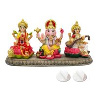 alikiki Statue Indienne Laxmi Ganesh Saraswati - 10 cm H Dieu Indien Lakshmi Ganesha Saraswati Idol Figurine hindoue Diwali, Cadeau de Diwali, décoration de Maison, Bureau, Temple Pooja
