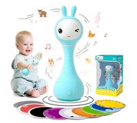 ALILO Hochet musical lumineux pour bébé 0+ mois avec 5 modes musicaux et fonction de reconnaissance des couleurs avec 9 cartes - Bleu