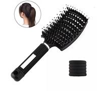 ALIMAN BRAND - Brosse en poils de sanglier avec 5 élastiques - Poils en nylon, Peigne démêlant et anti-tireurs, Brush pour tous types de cheveux. Couleur noire