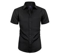 Alimens & Gentle Chemise à Manches Courtes pour Homme, Coupe Classique, Style décontracté, A-Noir, Taille 3XL