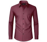 Alimens & Gentle Chemise à manches longues pour homme - Infroissable - Stretch - Pour les loisirs, les mariages, les rendez-vous galants, les affaires, etc, bordeaux, M