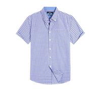 Alimens & Gentle Chemise boutonnée à Carreaux à Manches Courtes en Coton pour Homme, Coupe régulière, Chemises Vichy décontractées, Vichy Bleu, Taille L