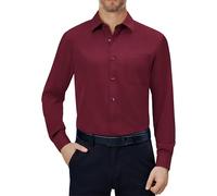 Alimens & Gentle Chemise habillée pour Homme - Extensible dans Les 4 Sens - Manches Longues - Col boutonné - Chemises décontractées Formelles Solides, Rouge vin, Taille L