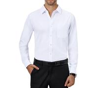 Alimens & Gentle Chemise habillée pour Homme - Extensible dans Les 4 Sens - Manches Longues - Col boutonné - Chemises décontractées Formelles Solides, Tout Blanc, Taille L
